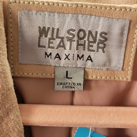 Wilsons Leather Maxima | Pink | Genuine Leather Button Up Jacket w/belt | Size L - Picture 6 of 12